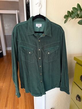 J W Hulme Forest Green Pearl Button Corduroy Button-Up Shirt